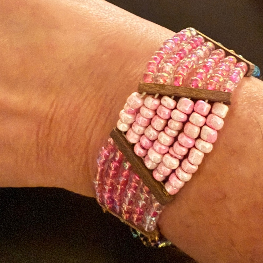 Pink and Blue Toned Stretch Beaded Bracelet